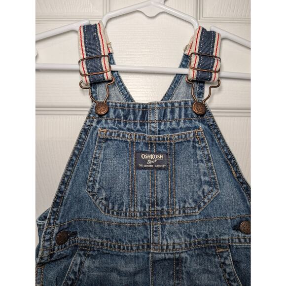 OshKosh Bgosh Overalls Shorts Striped Strap Size 18m Toddler Denim Blue Jeans - Picture 2 of 5